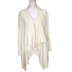 Through the Country Door Fleece Lounge Cardigan Cream Color Pockets Womens Large